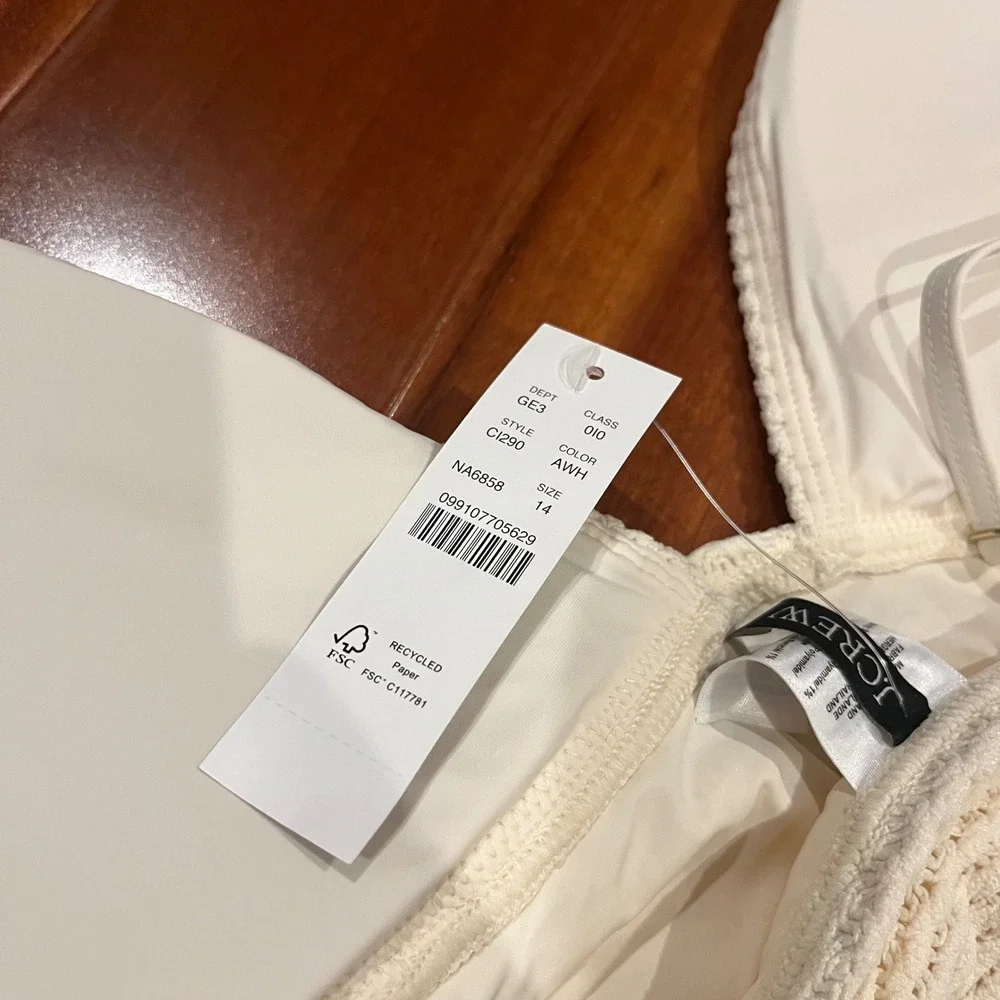 J Crew Crochet Swimsuit One Piece Swim Textured Ivory‎ Cream C1290 New Size 14
